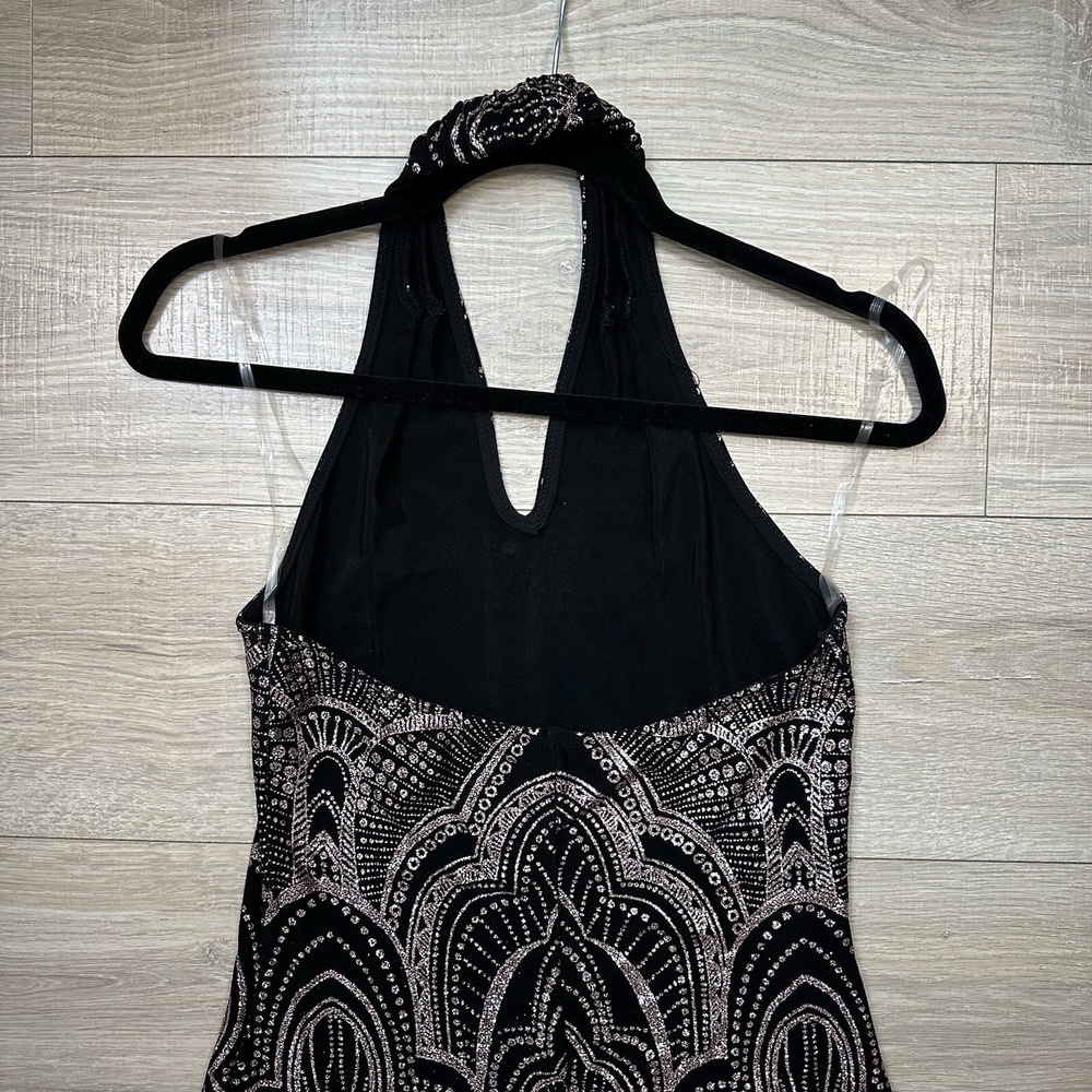 Jump Apparel Halter Dress Black & Rose‎ Gold Glitter Open Back Bodycon Women's M - Picture 9 of 10